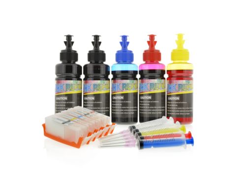5 x Canon 670 & 671 Refillable Cartridges with Standard Ink +PGBK