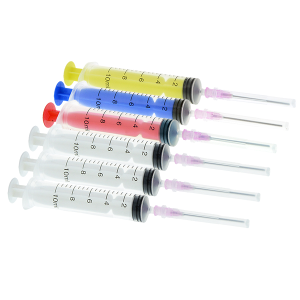 6 x 10ml Coloured Syringe Set + 38mm Filling Needle