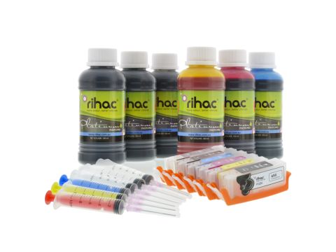 6 x Canon 650 & 651 Refillable Cartridges with Premium Refill Ink