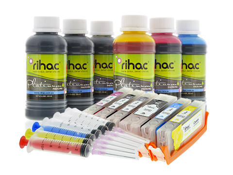 6 x Canon PGI-670XL & CLI-671XL Refillable Cartridges Starter Kit with Premium Pigment and Dye Refill Ink
