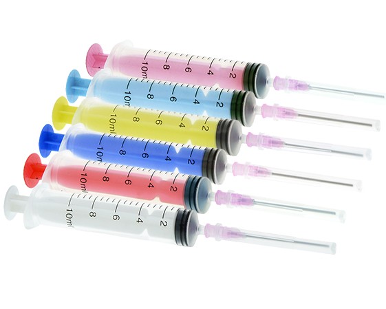 6 x 10ml Coloured Syringe Set + 85mm Filling Needle