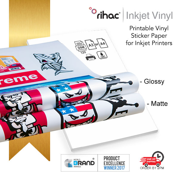 a4 and a3 matte and glossy white inkjet printable vinyl pp sticker
