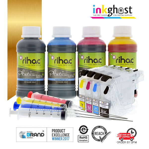 Rihac compatible Brother LC133 LC-133 refillable ink cartridges and premium dye refill ink starter kit for BROTHER DCPJ4120DW, DCPJ562DW, MFCJ4620DW, MFCJ5320DW, MFCJ5720DW, MFCJ680DW, MFCJ880DW, MFCJ480DW auto reset ARC chips